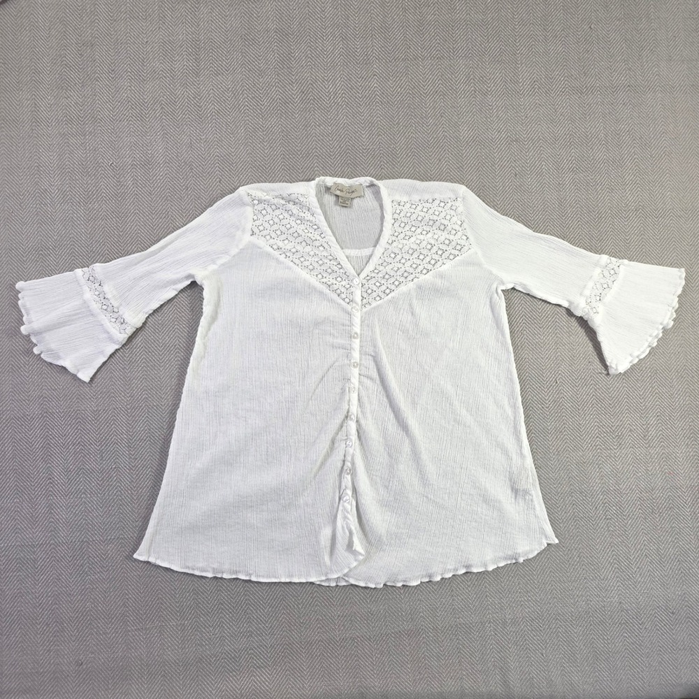 Charlie Paige White Cotton Gauze Lace Crochet Bell Sleeve Boho Blouse S/M